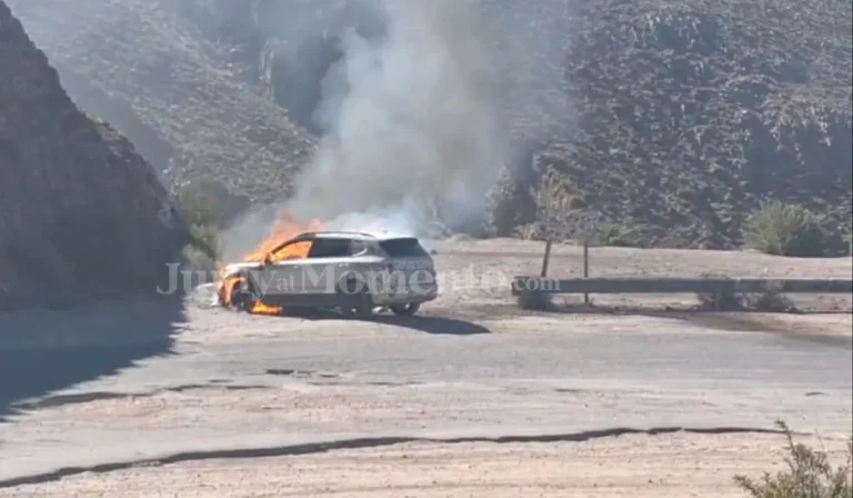 Incendio de auto eléctrico en la Cuesta de Lipán: turistas brasileños escaparon ilesos