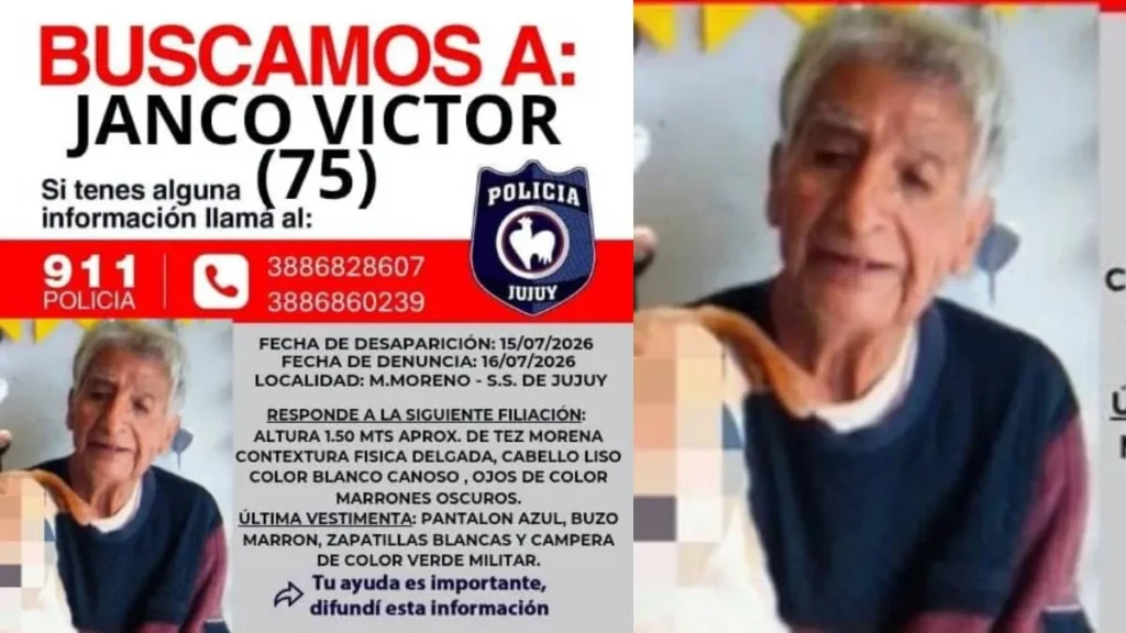 Buscan a Víctor Janco, de 75 años, desaparecido en barrio Mariano Moreno