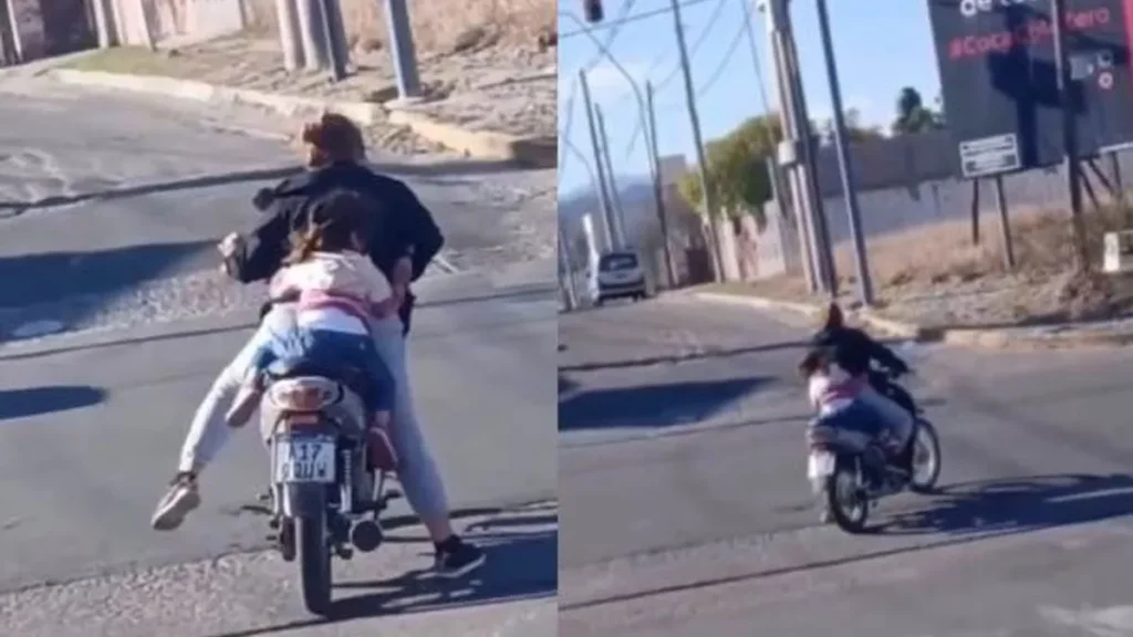 Imprudencia en moto con una nena sin casco en Catamarca