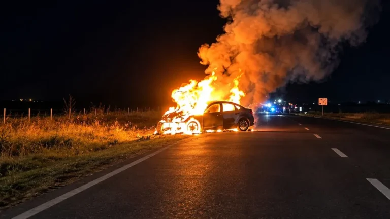 Incendio de un auto en Pampa Blanca: el conductor salió ileso