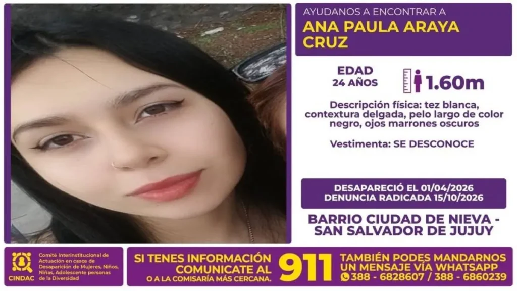 Buscan a Ana Paula Araya Cruz: desapareció hace más de seis meses en Ciudad de Nieva