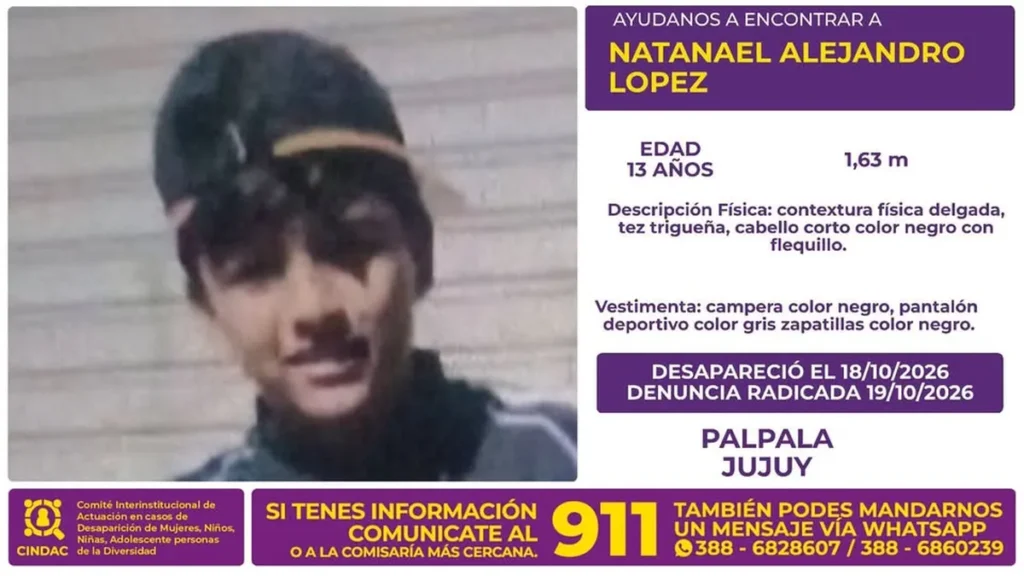 CINDAC busca a Natanael López, desaparecido en Palpalá