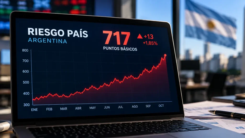 El riesgo país argentino trepa a 717 puntos y marca su nivel más alto en un año
